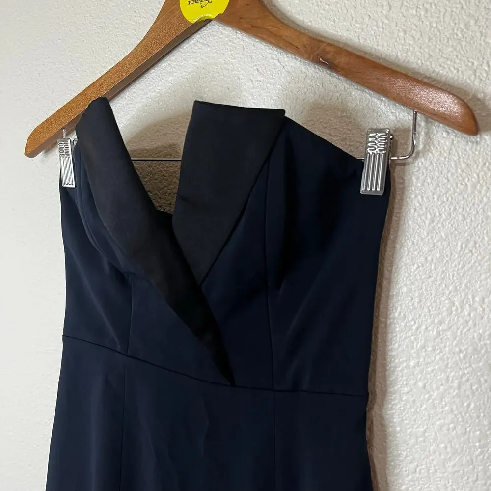 Jay Godfrey Sylvia Black Navy Blue Strapless Tuxedo Gown WOMENS 0 - Picture 4 of 9